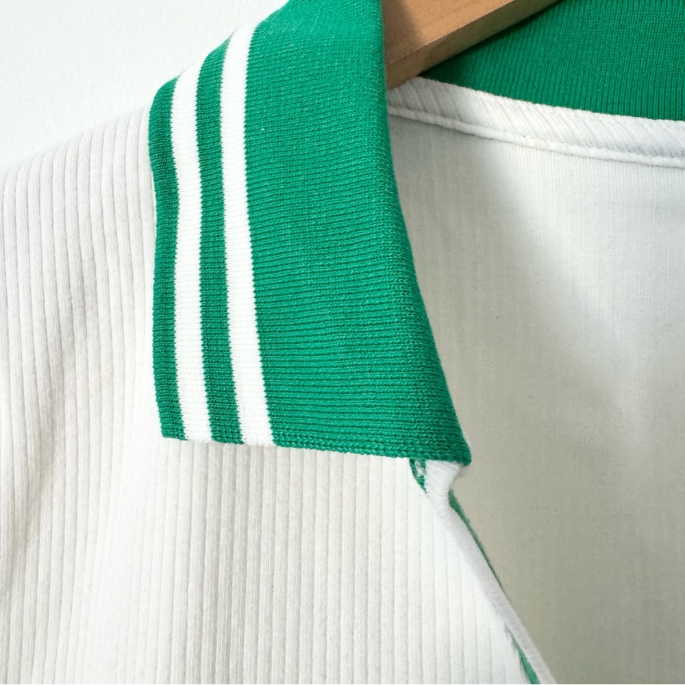 Lands' End Ribbed Polo Tee Off White Green Trim Size M - Picture 5 of 7